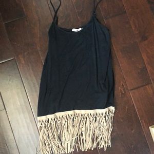 Black camisole with tan fringe